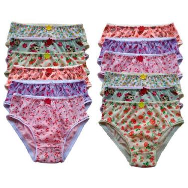 Imagem de Kit 12 Peças Calcinha Infantil P Estampada Em Algodão Modelo Básico So