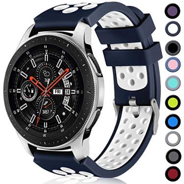 Imagem de Lerobo Pulseira clássica de relógio compatível com Samsung Galaxy Watch 3 de 46 mm/Galaxy Watch 3 de 45 mm/Gear S3 Frontier, pulseira de relógio clássica, de silicone macio e respirável de 22 mm (azul