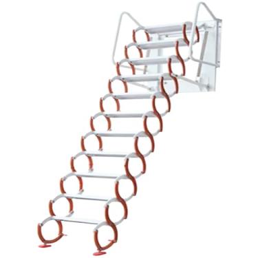 Imagem de Escada de aço carbono escada telescópica escada montada na escada Puxe a estrutura dobrável da escada do sótão para casa laranja branca