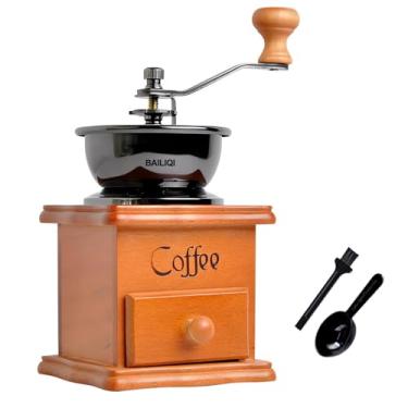 Imagem de Moedor de café manual, moedor de café manual, moedor de grãos de café, moedor de café para uso doméstico, vintage, decoração de madeira, máquina de café retrô, decoração de exibição, moedor de café