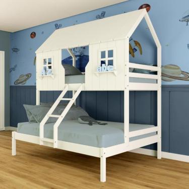 Imagem de Beliche Casal/ Solteiro Casinha Encantada Madeira Maciça Branco Megamobilia