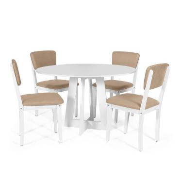 Imagem de Mesa De Jantar Redonda Montreal Branca Com 4 Cadeiras Estofadas Ella Branco/bege