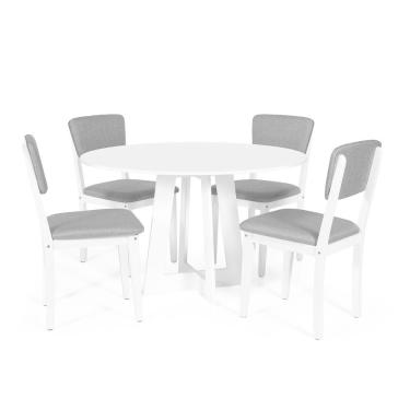 Imagem de Mesa De Jantar Redonda Montreal Branca Com 4 Cadeiras Estofadas Ella Branco/cinza Escuro