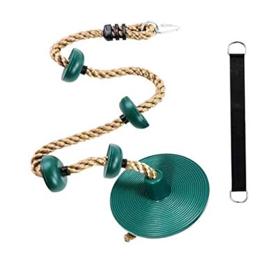Imagem de letsgood Corda De Escalada Ninja Com Plataformas E Assento Balanço Disco Para Crianças, Conjunto Playground Ao Ar Livre Quintal, Incluindo Alça Suspensão Mosquetão Verde