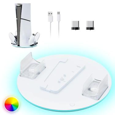 Imagem de HONCAM Suporte Vertical Para Consoles Ps5/Ps5 Slim/Ps5 Pro Com Estação De Carregamento Dois Controles, Luz Rgb 7 (Branco)
