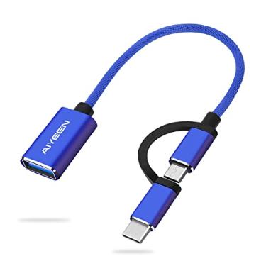 Imagem de AIYEEN Adaptador USB C/Micro para USB 2 em 1, USB C para USB 3.0, cabo adaptador USB para Android OTG compatível com MacBook Pro, Android, Google Samsung e muito mais, azul