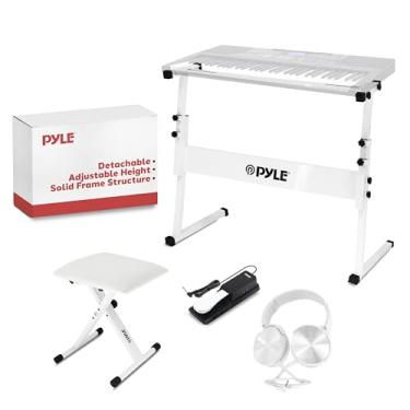 Imagem de Pyle Acessórios Para Teclado Elétrico Heavy-Duty, Pacote De Equipamentos Piano Em E, Inclui Suporte Formato Z Com Altura Ajustável, Banco, Fone Ouvido Microfone E Pedal Sustain, Branco