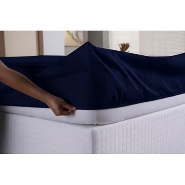 Imagem de Lençol Avulso Com Elástico 400 Fios Toque Macio Varios Tamanhos Solteiro - Casal - Queen - King (Marinho, Super King)