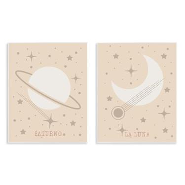 Imagem de Stupell Industries Conjunto de arte minimalista de 2 peças de placa de parede de Saturno e Lua por Daniela Santiago, 28 x 35 cm