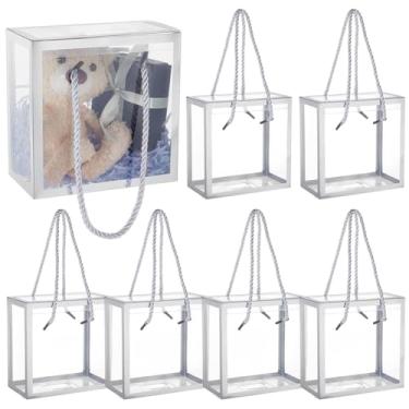 Imagem de BENECREAT 10 conjuntos de caixas de lembrancinhas transparentes, caixas de presente de 6 x 14 x 14 cm com borda prateada e alça para chocolate doce, lembrancinhas de festa, embalagem de presente