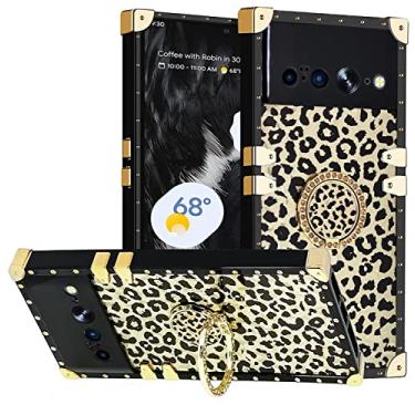 Imagem de Capa Google Pixel 8 com anel para mulheres, DMaos Gold Gorgeous Rhinestone Bling Diamond Kickstand, Premium para Pixel 8 6,3" - Leopardo