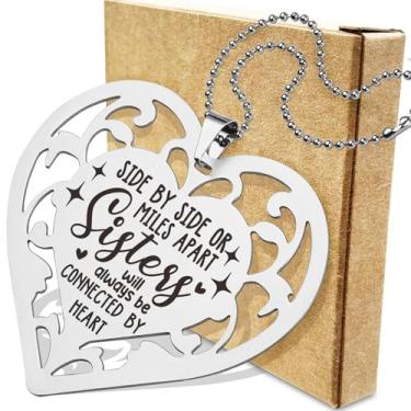 Imagem de Sisters Connected by Heart Ornamento, Side by Side or Miles Apart, Presente de Coração de Aço Inoxidável para Aniversário, Natal, Formatura Pendurada YXX1