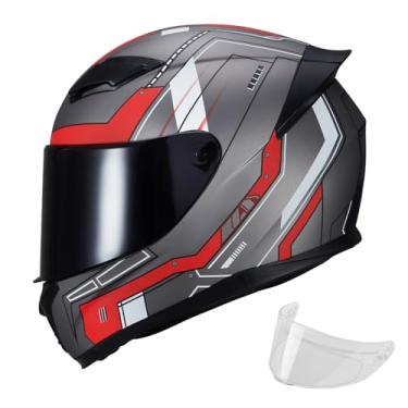 Imagem de JQF Gear Capacete integral preto para motocicleta, motocicleta, capacete de corrida para adultos, aprovado pelo WS-607 DOT (vermelho Mecha, M)