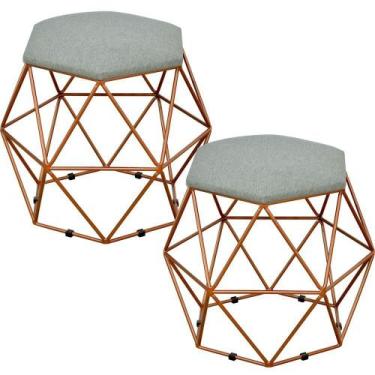 Imagem de Kit 02 Puffs Decorativo Aramado Bronze Six Linho Cinza Escuro - Lyam D