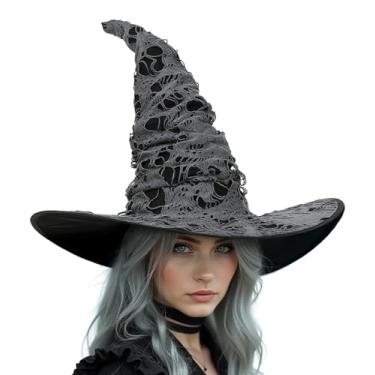 Imagem de Chapéu de bruxa malvada buracos quebrados chapéu de bruxa adulto acessório de fantasia de Halloween