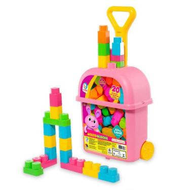 Imagem de 20 Blocos de Montar C Carrinho de Puxar e Guardar ROSA Baby Land - Car