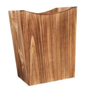 Imagem de ＫＬＫＣＭＳ Lixeira de madeira, lata de lixo, cesto de papel, lixeira de madeira para uso doméstico, para quarto interno, lavanderia, sala de estar