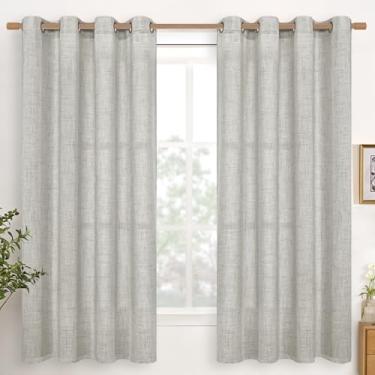 Imagem de YoungsTex Cortinas de linho cinza claro 162 cm de comprimento para sala de estar, cortinas de janela com filtro de luz semitransparentes com ilhós de bronze privacidade para quarto, 132 x 168 cm, 2