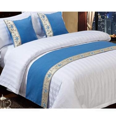 Imagem de Cachecol de cama de hotel algodão e linho jacquard proteção moderna de cama de alta qualidade decoração de cama simples cachecol para cama solteiro queen king size azul ||50 x 210 cm para cama de 1,5