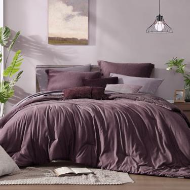 Imagem de Monbix Conjunto de edredom solteiro, roxo, reversível, 5 peças, cama de tingimento catiônico em um saco, edredom com edredom, lençóis, fronhas e fronhas
