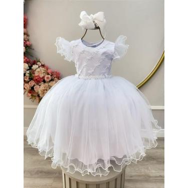 Imagem de Vestido Infantil Branco com Busto Nervura e Apliques para Daminhas - F