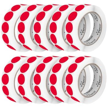 Imagem de Perco Etiquetas adesivas redondas perfuradas vermelhas de 2,5 cm — 10 rolos, 10.000 adesivos redondos — com adesivo permanente para gerenciamento de inventário, codificação de cores, vendas de garagem