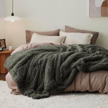 Imagem de Cobertor Bedsure Queen 229x229cm de espessura Sherpa Olive