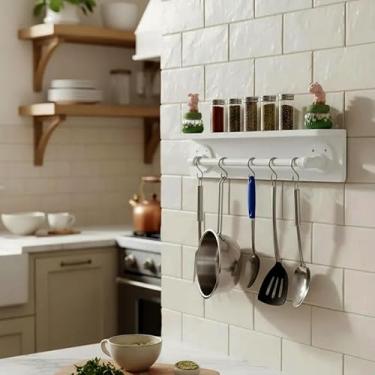 Imagem de Prateleira para Temperos e Suporte Utensílios e Panelas Cozinha Estilo Industrial Branco Laca