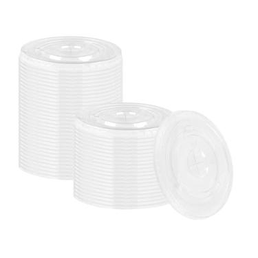 Imagem de Yoodelife Tampas planas transparentes de 98 mm com ranhura para palha, tampas de plástico descartáveis para copos de 12, 16, 20 e 680 g para café gelado, sorvete, milkshake de festa, pacote com 35