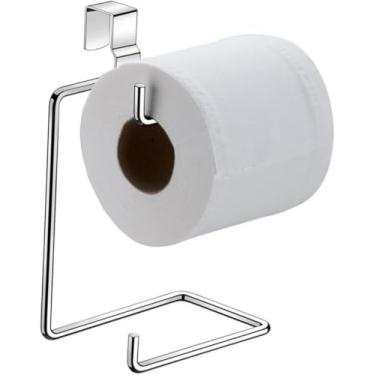 Imagem de Porta Papel Higiênico Suporte Duplo Para Banheiro e Lavabo Caixa Acoplada de Vaso Sanitario Para Dois Rolos Prático Universal Instalação Simples Compacto em Metal Cromado Prateado e Preto (Cromado)