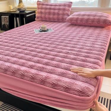 Imagem de Capa de colchão elástica Lençol de elástico macio com bolso profundo colcha quente decoração de cama confortável capa de cama respirável para a pele - rosa | | 120 x 200 cm