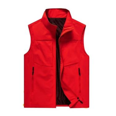 Imagem de Colete De Pesca Casual Sem Mangas, Colete Utilitário Para Homem Para Atividades Ao Ar Livre Com Fecho Bolso De Rede Respirável Caminhada, Casaco À Prova Vento Água, Câmara, Campismo(Red,5XL)