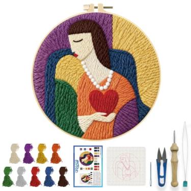 Imagem de ORIGACH Kit de agulhas de punção de bordado para adultos iniciantes DIY abstrato feminino kit de costura para artesanato artístico e decoração de casa, projeto fácil de perfuração de agulha com aro de