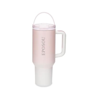 Imagem de EPOSOU Copo com alça e coador de chá 1,134 g com tampa 2 em 1, sem BPA, resistente a vazamentos, compatível com porta-copos de carro, copo de aço inoxidável isolado, rosa