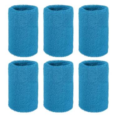 Imagem de YELARXI Pulseiras de suor, pulseiras para esportes de suor 10 x 7,6 cm e pacote com 6 e azul para (tênis/basquetebol/futebol/corrida/malhar/homens e mulheres)