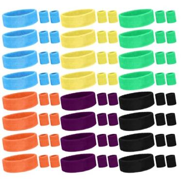 Imagem de 72 faixas de cabelo neon a granel, inclui 24 faixas esportivas e 48 pulseiras de suor para homens, mulheres, tênis, basquete, atividades ao ar livre, esportes, competições, academia
