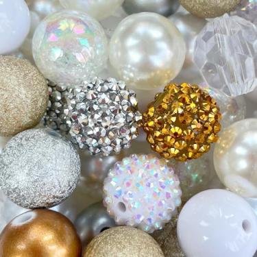 Imagem de MKLKSDH 50 peças de contas de chiclete de 20 mm para canetas, contas redondas grossas coloridas para chaveiro, pérolas grandes, strass, contas focais de acrílico para artesanato, joias, pulseiras