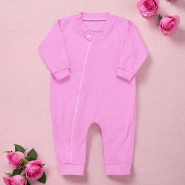 Imagem de Macacão Longo Bebê Suedine Rosa Chiclete - Zíper Básico - Era Uma Vez,