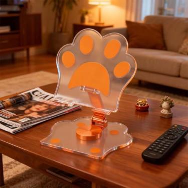 Imagem de Suporte de telefone Cat Claw, suporte de mesa ajustável giratório de 360° dobrável para telefones celulares e tablets, suporte fofo em forma de pata para uso em viagens no escritório (laranja)