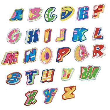 Imagem de 26 peças de adesivos de ferro em letras A-Z remendos decorativos bordados adesivos costurados personalizados para reparo de roupas, chapéus, camisas, sapatos, jeans, bolsas