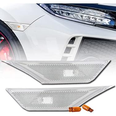 Imagem de DEPO Conjunto de luz de marcador lateral para para-choque dianteiro transparente + lâmpadas âmbar compatíveis com Honda Civic 2D/4D/5D 2016-2021