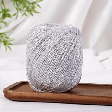 Imagem de Fio de algodão Starlight Glitter, novelo de 50 g, macio e brilhante para tricotar cardigãs, xales e cachecóis leves (prata)