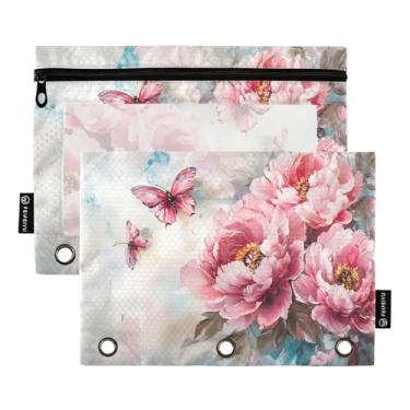 Imagem de CEBUGI 3 bolsas de lápis com zíper e janela transparente, 2 pacotes de estojo para exames de sala de aula (flor de borboleta)