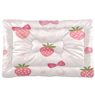 Imagem de Wassud Linda cama de cachorro com laços de morango, cama grande para cães ao ar livre, tapete lavável para animais de estimação, cama de gato para dormir, viagens 91 x 61 cm