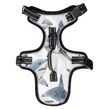 Imagem de STAYTOP Peitoral Fierce Sharks para cães/gatos, ajustável, macio, acolchoado, peitoral para animais de estimação, refletivo, sem asfixia, clipe frontal de fácil controle para cães/gatos - P
