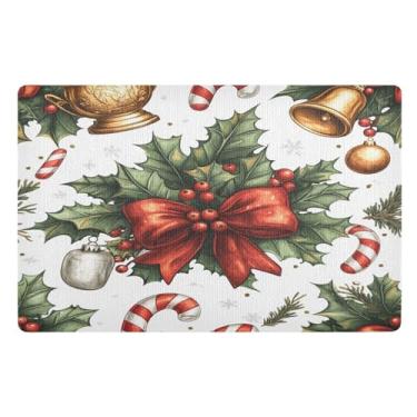 Imagem de STAYTOP Tapete de porta de bagas e sinos de Natal para entrada externa 81 x 50 cm, tapete de boas-vindas para ambientes externos/internos, tapetes de banho fofos, capacho frontal antiderrapante para