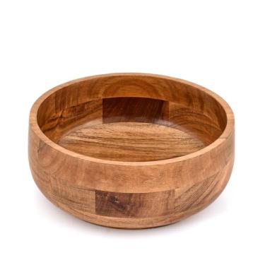 Imagem de Samhita Tigela de salada decorativa de madeira de acácia para frutas, saladas e massas | Perfeita para jantares, decoração de cozinha e mesa de jantar (25 x 25 x 10 cm)