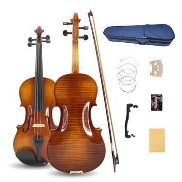 Imagem de YoungMonic Kit de violino 4/4, corpo de madeira compensada sólida tília, acabamento de alto brilho, violino com descanso de ombro, ponte de arco, capa azul e cordas para iniciantes violinistas