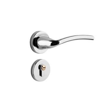 Imagem de Fechadura de porta de madeira de liga de zinco prata brilhante fechadura magnética interna silenciosa maçaneta da porta do quarto fechadura dividida para porta de casa estilo A cromado brilhante