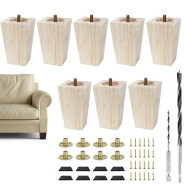 Imagem de Txcucc Pés para móveis, pernas de mesa, pernas de sofá, pés quadrados inacabados, pernas de substituição de madeira de 7,6 cm para móveis, conjunto de 8, natural (8 conjuntos, 7,6 cm)